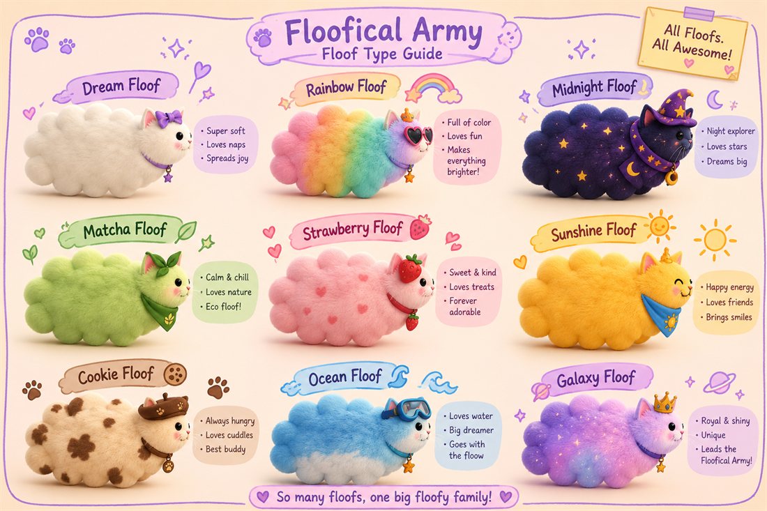 The Floofical Army — a guide to nine different fluffy floof cats