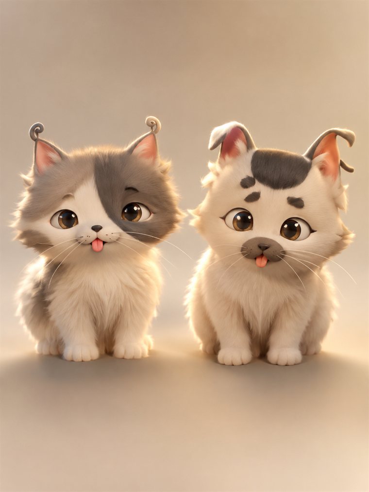 Two grey and white kittens with their tongues poking out